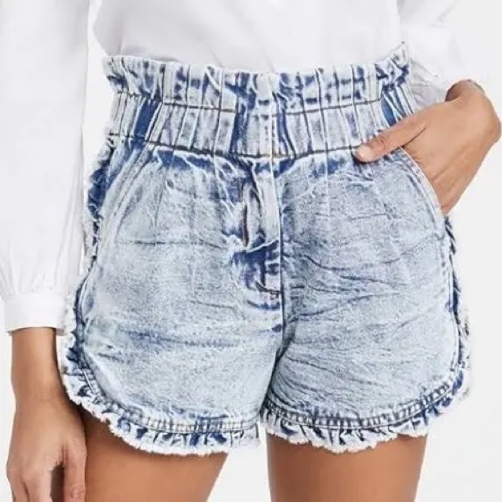 Sea High Waist Acid Wash Denim Shorts